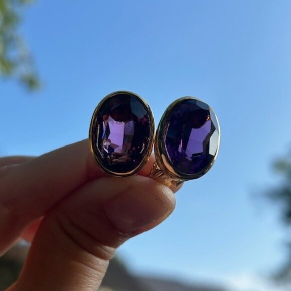Dior Jewelry - CHRISTIAN DIOR Gold Amethyst Rhinestone EARRING